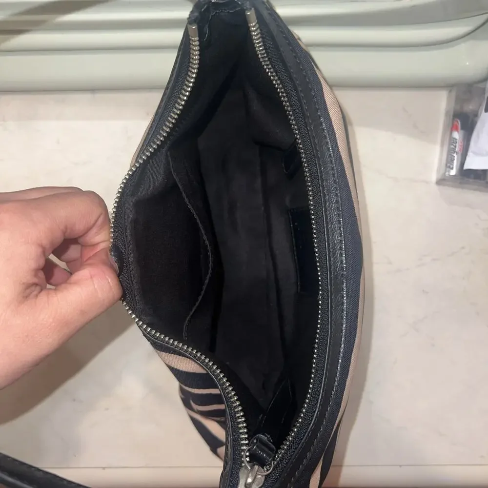 Coach Signature Zebra Stripe Black & Tan Canvas Shoulder Purse